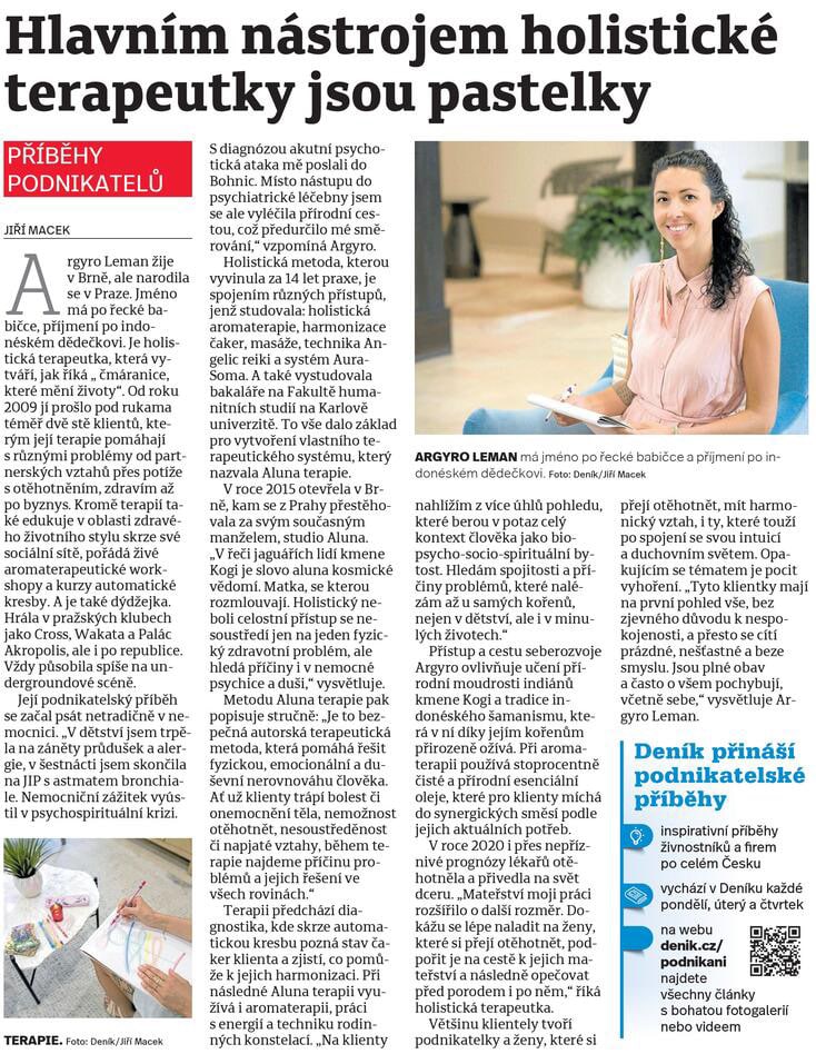 Argyro Leman článek Deník hlavním nástrojem holistické terapeutky jsou pastelky Aluna diagnostika automatická kresba